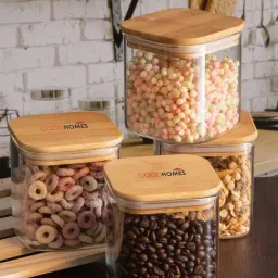 Goodhomes Transparent Glass Storage Jar with Lid - Set of 2-8