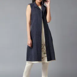 W Blue Striped Regular Fit Jacket-image-51