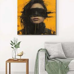 999Store Yellow & Black Canvas Woman In Shadow Wrapped Painting-20