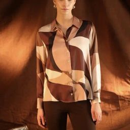 Kazo Brown Polyester Geometric Shirt-image-79
