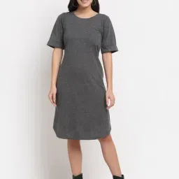 BRINNS Dark Grey Midi A Line Dress-image-42