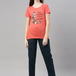 Kryptic Coral & Blue Printed T-Shirt With Pyjamas-image-14
