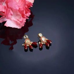 Dugran By Dugristyle Meenakari Red & Golden Drop Earrings with Kundan, Pearls and Coloured Stones-image-1