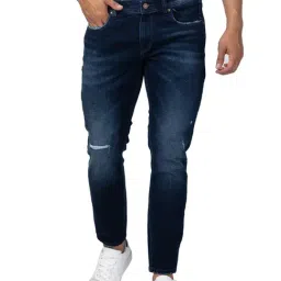 Spykar Dark Blue Tapered Fit Distressed Jeans-picture-1