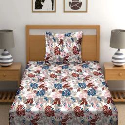 BELLA CASA Cuddle Floral Multicolor 150 TC Cotton Bedsheet with 1 Pillow Cover-image-64