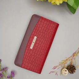 Carlton London Red Textured Small Zip around Wallet for Women-1