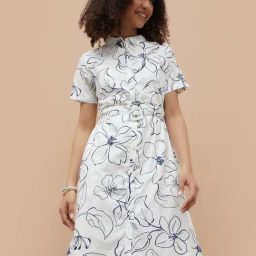 Fame Forever By Lifestyle White Cotton Regular Fit Floral Print Dress-picture-26