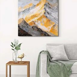 999Store Grey & Yellow Canvas Golden Peaks Wrapped Painting-32