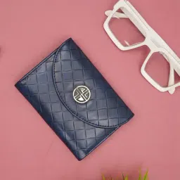 Carlton London Navy Textured Small Tri-Fold Wallet for Women-image-91