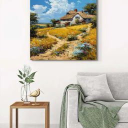 999Store Multicolor Canvas Countryside Cottage Wrapped Painting-41