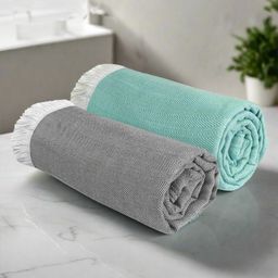 Heelium Grey & Green 2 Pieces Bamboo 250 GSM Bath Towel-1
