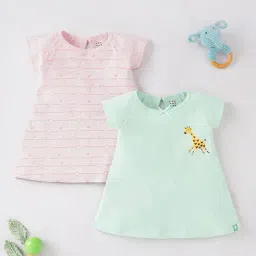 Ed-a-Mamma Baby Green & Pink Printed Dress (Pack Of 2)-picture-1