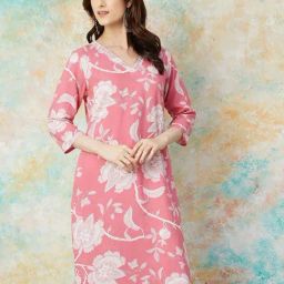 Melange By Lifestyle Pink Regular Fit Printed Kurtas-picture-3