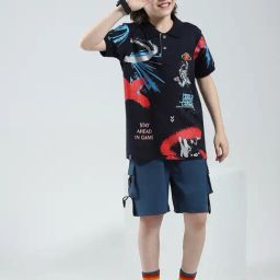 Monte Carlo Boys Navy Blue Printed Regular Fit T-Shirt-image-28