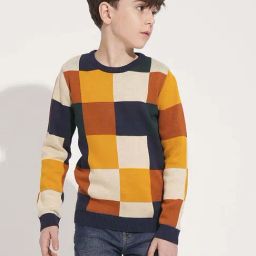 Jack & Jones Junior Boys Multicolor Cotton Checks Full Sleeves Pullover Sweater-image-97