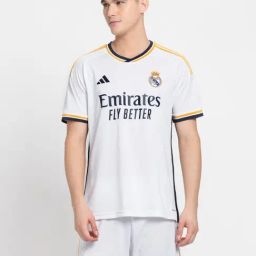 Adidas White Slim Fit Printed Fc Real Madrid Jersey-image-56