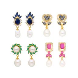 Sri Jagdamba Pearls Blossom Multi Drop Earrings - Set of 4-image-45