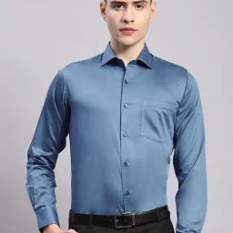 Monte Carlo Blue Cotton Regular Fit Self Pattern Shirt-picture-47