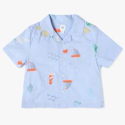 GAP Boys Blue Cotton Embroidered Shirt-image-115