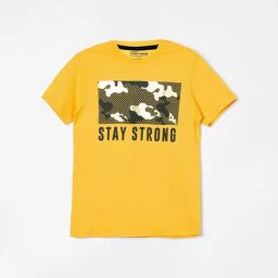Fame Forever by Lifestyle Kids Mustard Cotton Printed Tee-image-1