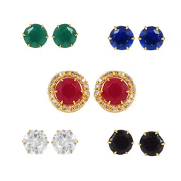MEMOIR Set Of 5 Gold-Plated Contemporary Stone Studded Drop Earrings image 1