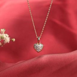 NKR GOLD Gold-Plated American Diamond Studded Heart Shaped pendant With Chain-image-7