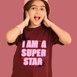 NUSYL Girls Typography Printed Round Neck Cotton Oversized T-shirt-39