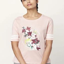 Ajile by Pantaloons Pink Cotton Graphic Print Sports T-Shirt-image-88