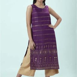 Rangmanch by Pantaloons Purple Printed Straight Kurta-image-38