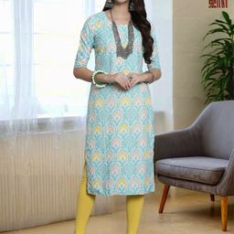 HERE&NOW Selection Of 2 Ethnic Motifs Printed Round Neck Straight Kurta-image-47