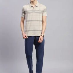 Monte Carlo Khaki & Navy Blue Regular Fit Striped Co-Ord Set-image-55