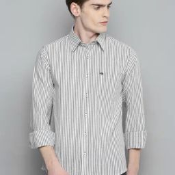 Allen cooper Black Regular Fit Striped Shirt-image-16
