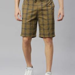 Thomas Scott Beige Slim Fit Check Shorts-36