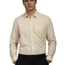Louis Philippe Beige Cotton Slim Fit Printed Shirt-picture-7