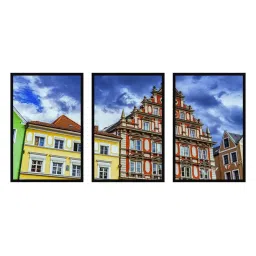 999store Blue & Yellow Architectural Building Printed Paintings - Set of 3 image 2