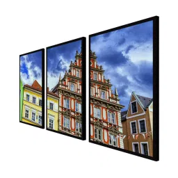 999store Blue & Yellow Architectural Building Printed Paintings - Set of 3 image 3