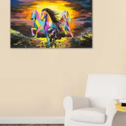 999store Multicolor Horses On A Sand Canvas Painting image 1