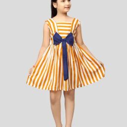 Aarika Kids Yellow & White Striped Midi Dress-image-75