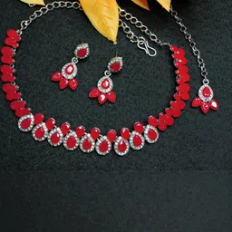 VATSALYA creation Rhodium-Plated Artificial Stone Studded Jewellery Set-image-26
