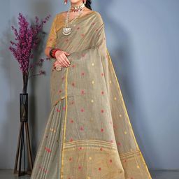 Anouk Rustic Polka Dots Woven Design Taant Saree with Blouse Piece-picture-18