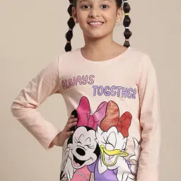 Kidsville Mickey & Friends Printed Pink Tshirt For Girls-image-78