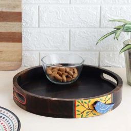 VarEesha Neel Brown Mango Wood Round Tray-21