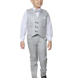Pro-Ethic Style Developer Kids Grey & White Solid Full Sleeves Shirt, Waistcoat, Pants with Bow-image-6