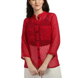 Smarty Pants Red Self Design Shirt-image-6