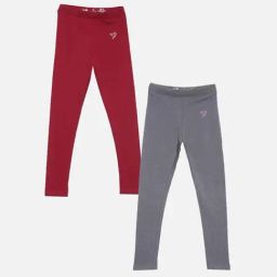 TWIN BIRDS Kids Maroon & Grey Cotton Regular Fit Leggings (Pack of 2)-image-48