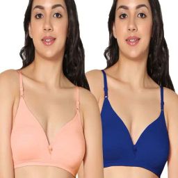 IN CARE Peach & Blue Cotton T-Shirt Bras - Pack Of 2-image-65