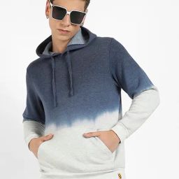 Campus Sutra Blue & Grey Regular Fit Ombre Hooded Sweatshirt-image-6