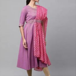 Aurelia Purple Printed A Line Kurta With Attached Drape image 4