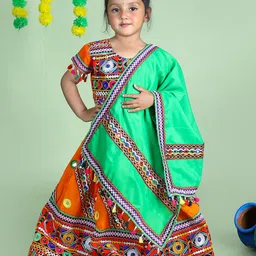 BANJARA INDIA Girls Embroidered Thread Work Ready to Wear Lehenga & Blouse With Dupatta-image-32