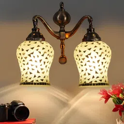 Devansh White & Gold-Toned Printed Metal Traditional Wall Lamp-image-62